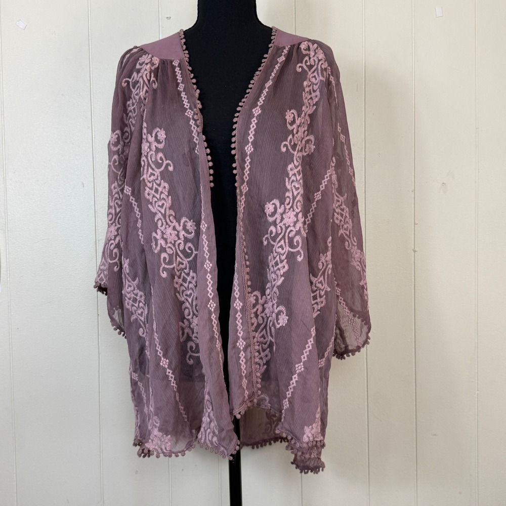 Kimchi‎ Blue Womens Embroidered Fairy Sheer Boho Kimono Wrap Size S Festival